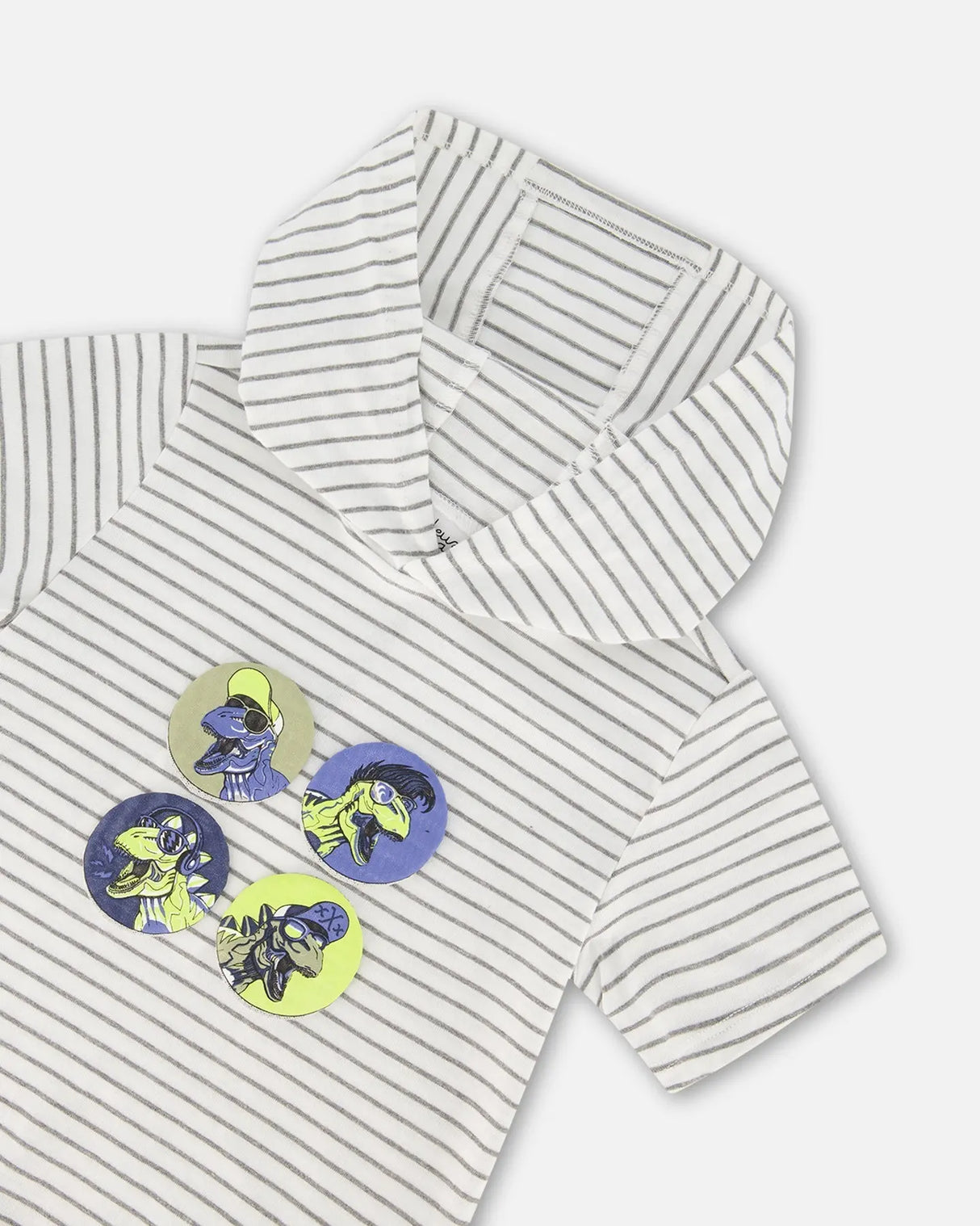 Hooded T-Shirt White And Grey Stripe | Deux par Deux | Jenni Kidz