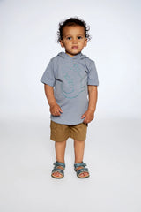 Hooded T-Shirt With Crocodile Print Blue And Rust Stripe | Deux par Deux | Jenni Kidz