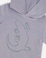 Hooded T-Shirt With Crocodile Print Blue And Rust Stripe | Deux par Deux | Jenni Kidz