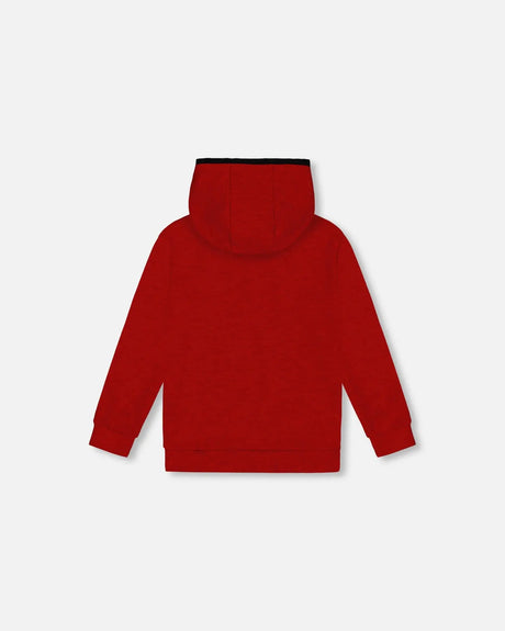 Hooded T-Shirt With Zip Red Mix | Deux par Deux | Jenni Kidz