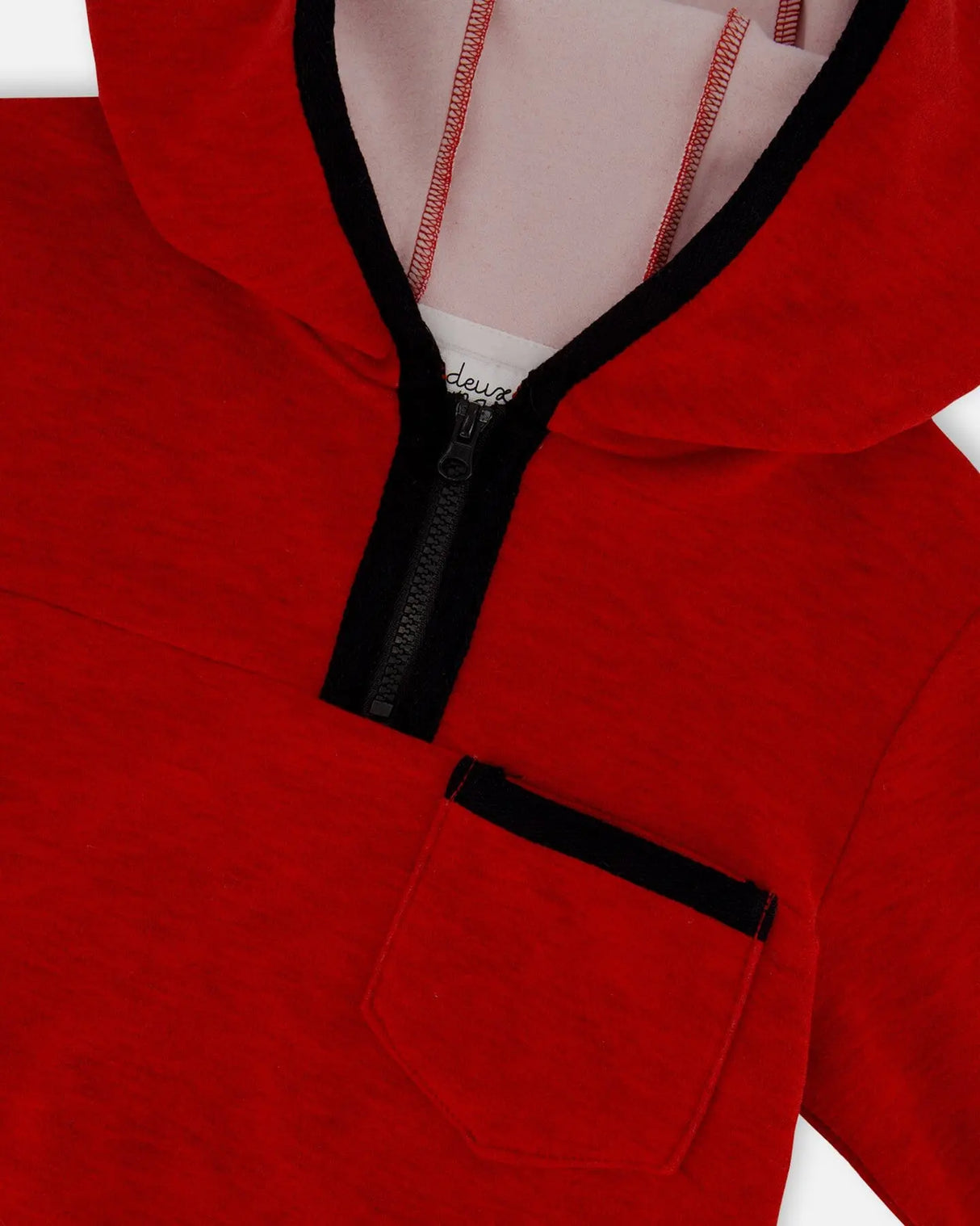 Hooded T-Shirt With Zip Red Mix | Deux par Deux | Jenni Kidz