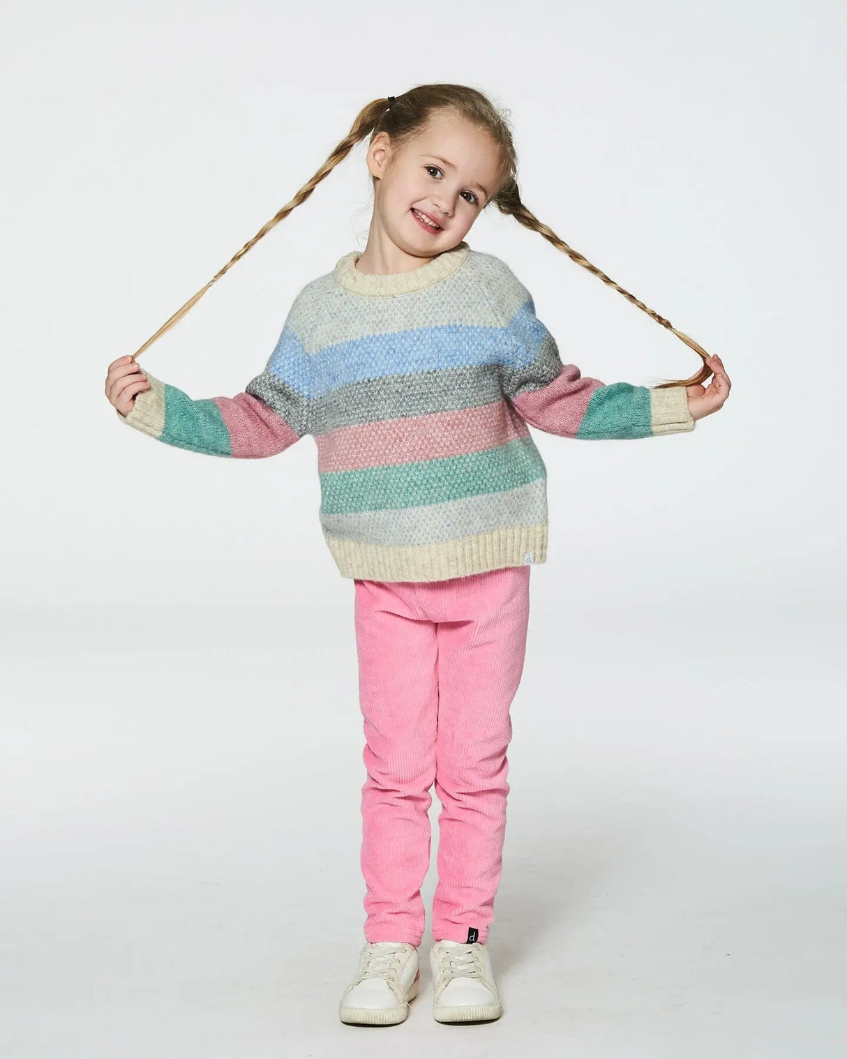 Horizontal Stripe Sweater Beige, Blue And Pink | Deux par Deux | Jenni Kidz