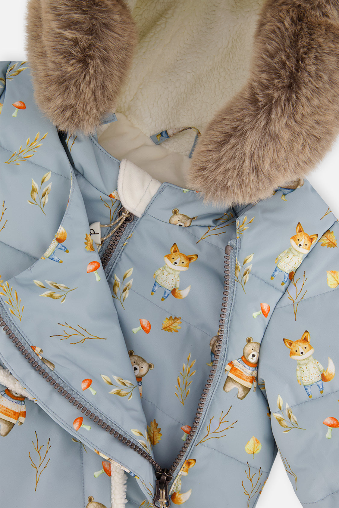 Deux par Deux blue animal print baby snowsuit, alternate view 4
