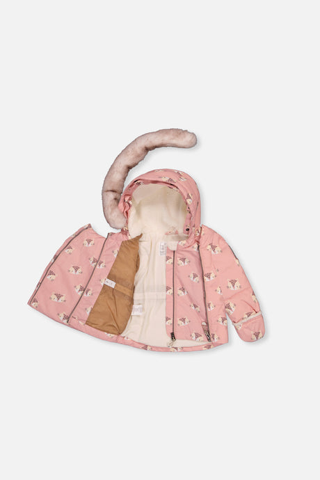 Deux par Deux baby girls' rose leopard two-piece snowsuit, back view