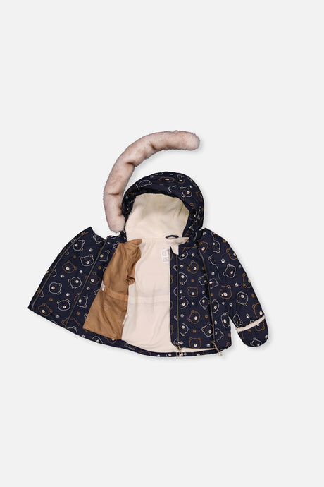 Deux par Deux baby boys' blue teddy bear snowsuit, back view