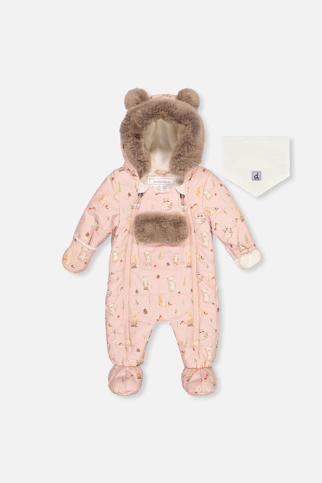 Baby One Piece Snowsuit Adapted For Car Seats Pink Animal Print-0