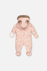Baby One Piece Snowsuit Adapted For Car Seats Pink Animal Print-1
