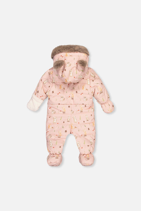 Baby One Piece Snowsuit Adapted For Car Seats Pink Animal Print-1