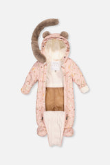 Baby One Piece Snowsuit Adapted For Car Seats Pink Animal Print-2