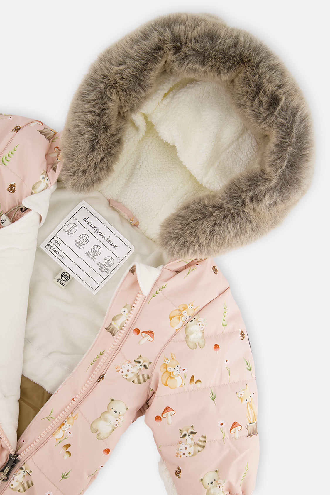 Baby One Piece Snowsuit Adapted For Car Seats Pink Animal Print-3