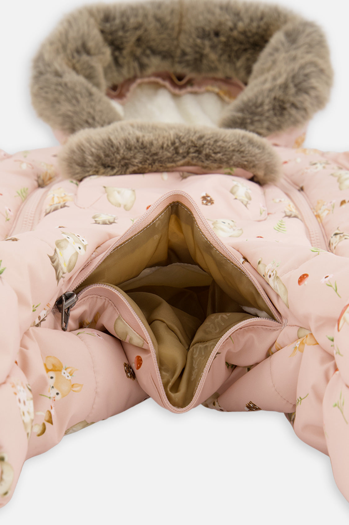 Baby One Piece Snowsuit Adapted For Car Seats Pink Animal Print-4