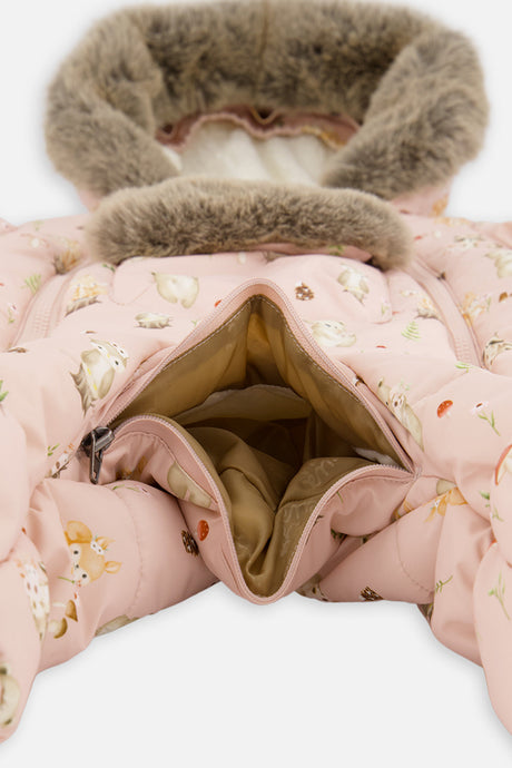 Baby One Piece Snowsuit Adapted For Car Seats Pink Animal Print-4