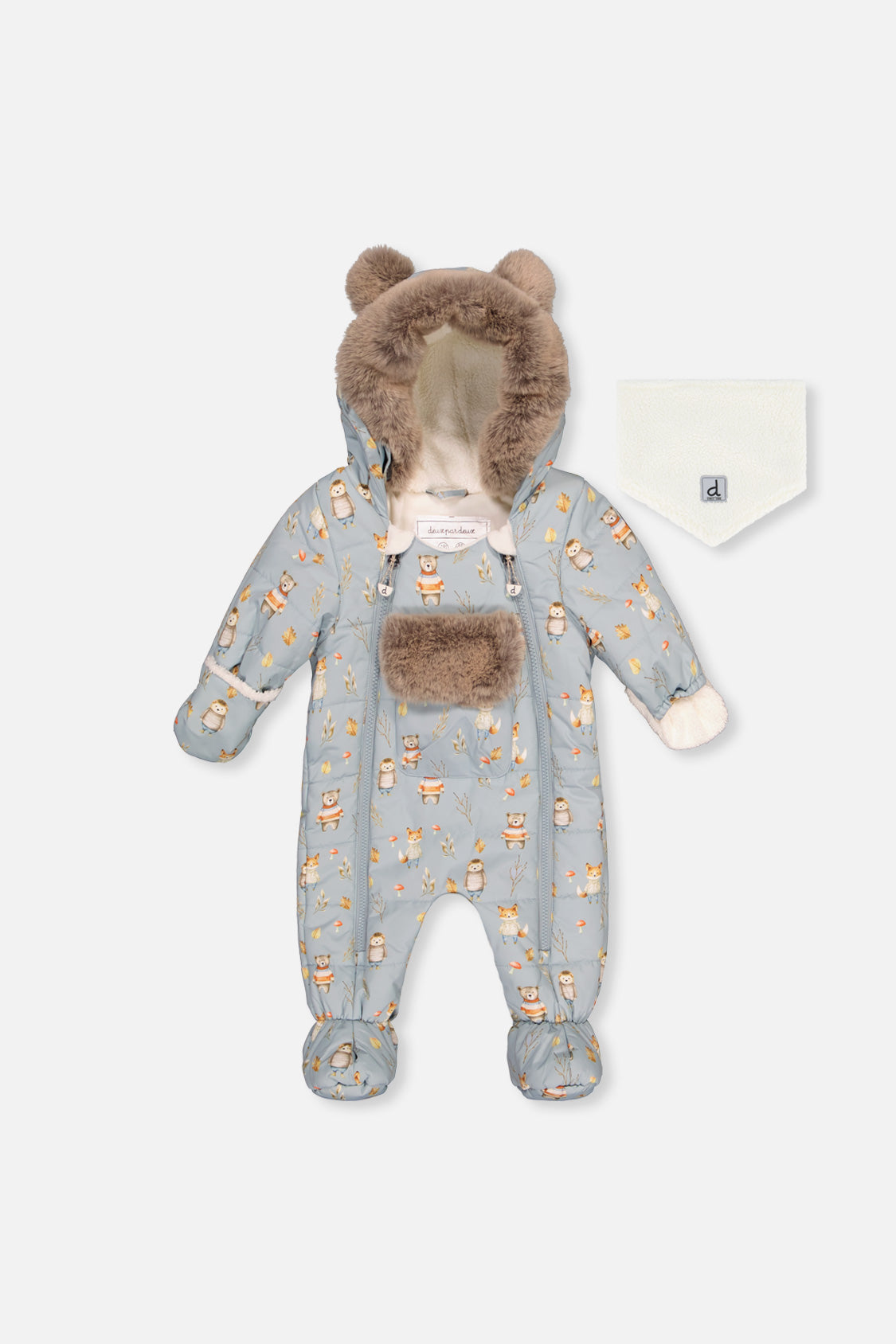Baby One Piece Snowsuit Adapted For Car Seats Blue Animal Print-0