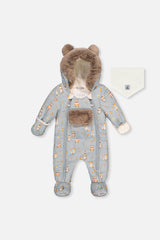 Baby One Piece Snowsuit Adapted For Car Seats Blue Animal Print-0