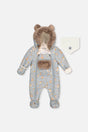 Baby One Piece Snowsuit Adapted For Car Seats Blue Animal Print-0