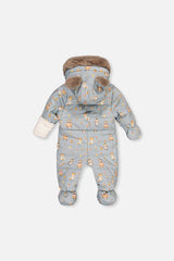 Baby One Piece Snowsuit Adapted For Car Seats Blue Animal Print-1
