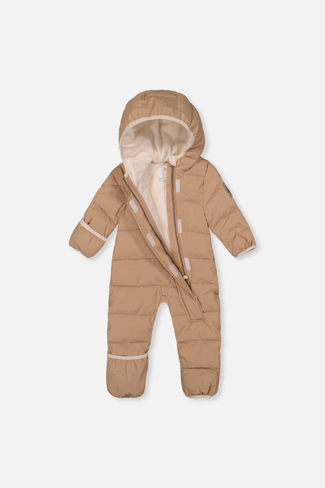 Deux par Deux Baby Cloud one-piece car-seat snowsuit in beige, alternate view