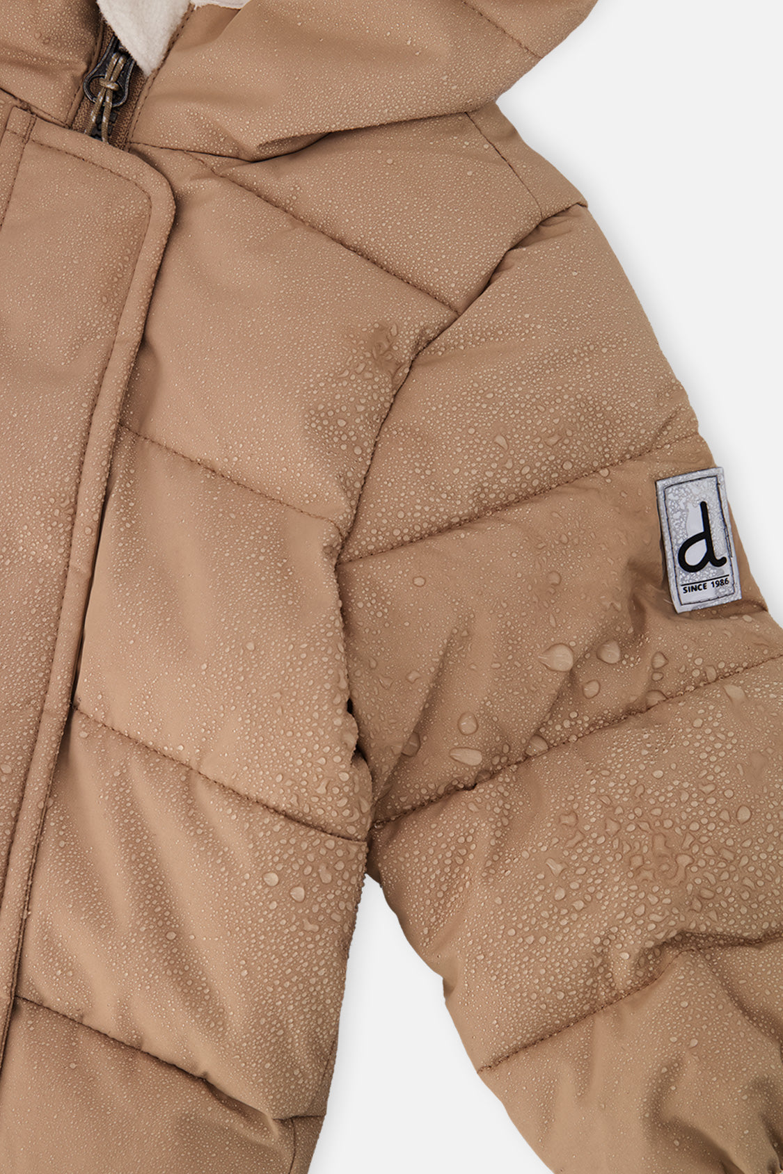 Deux par Deux Baby Cloud one-piece car-seat snowsuit in beige, another studio view