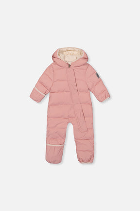 Deux par Deux Baby Cloud Pale Dusty Pink car seat snowsuit -20°C 5K front view 3M-24M