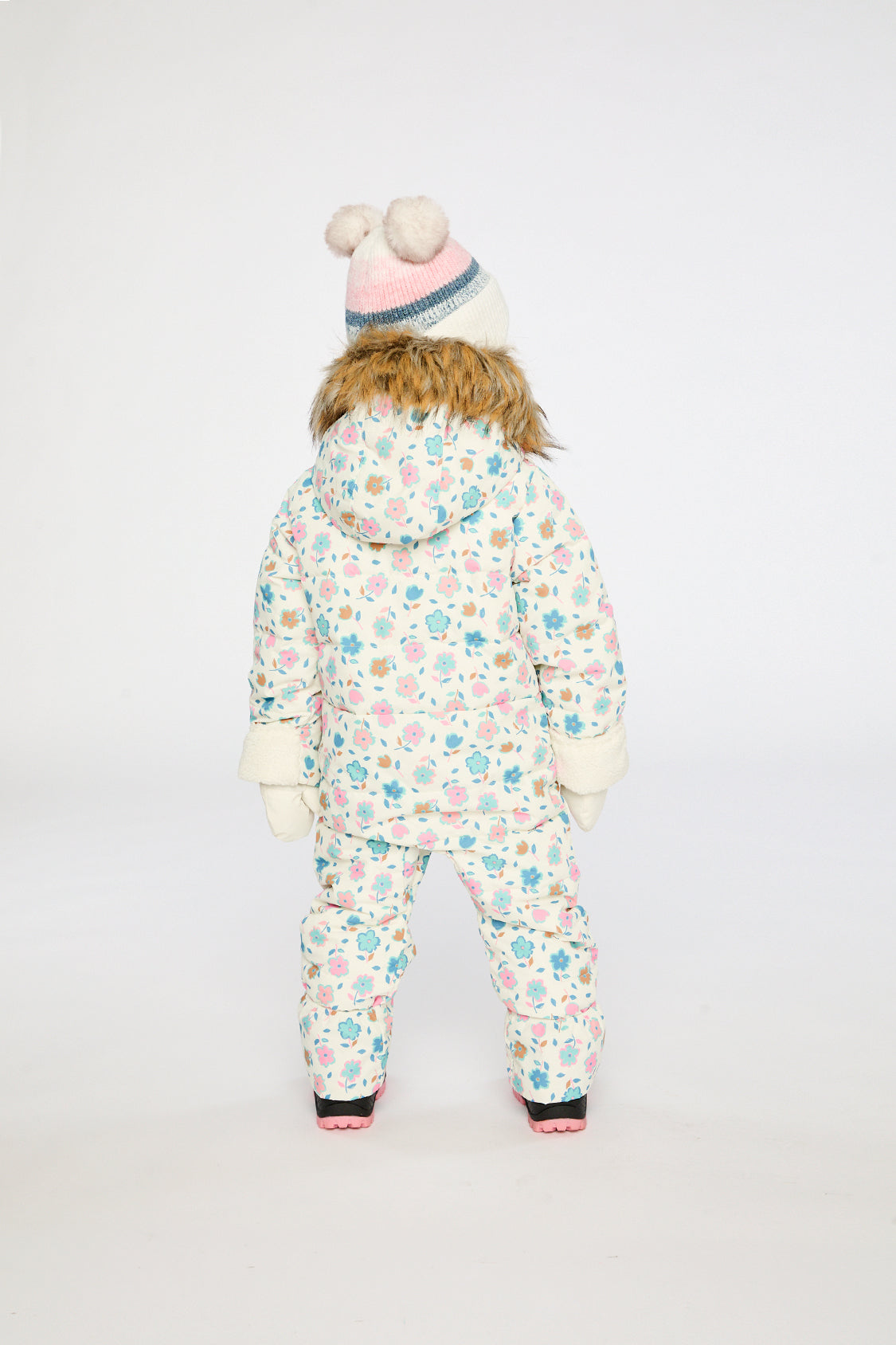 Baby Snug One Piece Snowsuit Adapted For Car Seats White With Floral Print-3