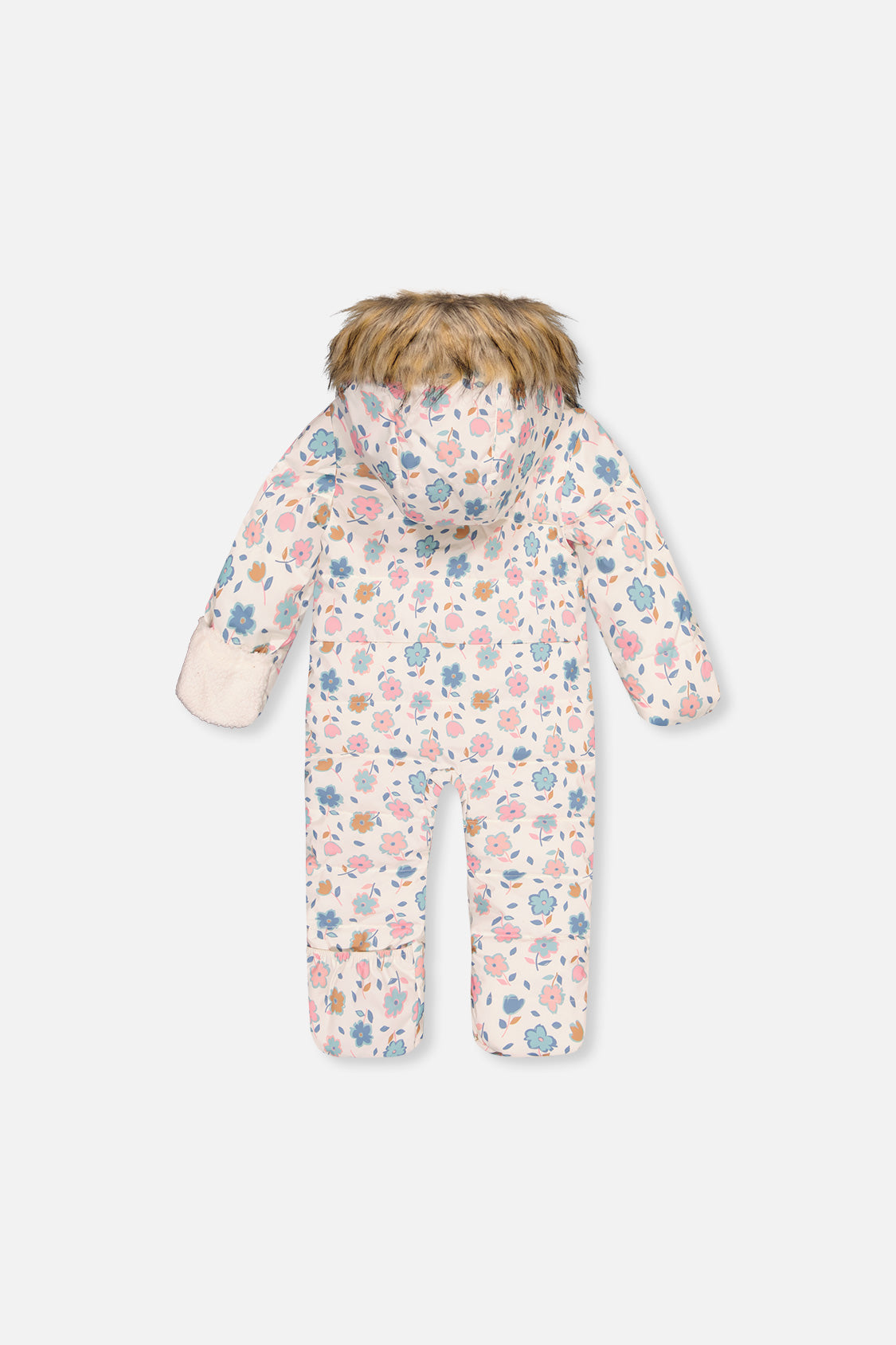Baby Snug One Piece Snowsuit Adapted For Car Seats White With Floral Print-4