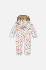 Baby Snug One Piece Snowsuit Adapted For Car Seats White With Floral Print-4
