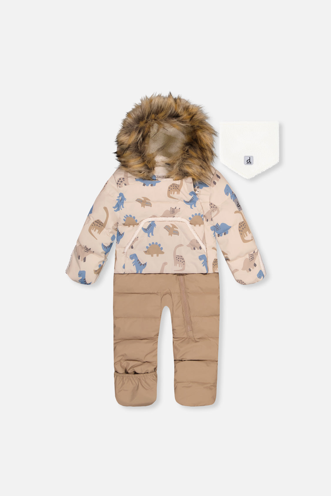 Baby Snug One Piece Snowsuit Adapted For Car Seats Blue Dinosaur Print-0