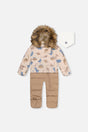 Baby Snug One Piece Snowsuit Adapted For Car Seats Blue Dinosaur Print-0