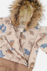 Deux par Deux baby boys' SNUG car-seat snowsuit in blue dinosaur print, additional angle