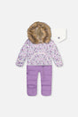 Baby Snug One Piece Snowsuit Adapted For Car Seats Purple Printed Mini Flowers-0
