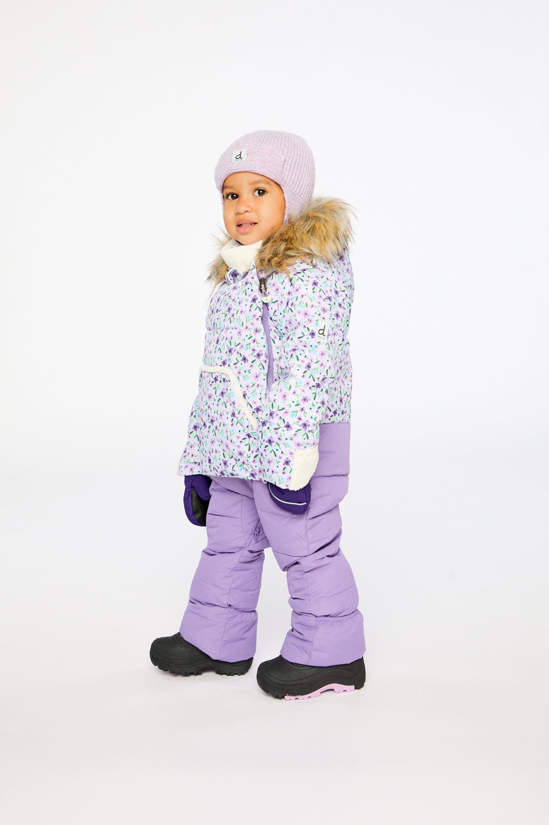 Baby Snug One Piece Snowsuit Adapted For Car Seats Purple Printed Mini Flowers-2