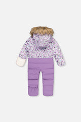 Baby Snug One Piece Snowsuit Adapted For Car Seats Purple Printed Mini Flowers-4