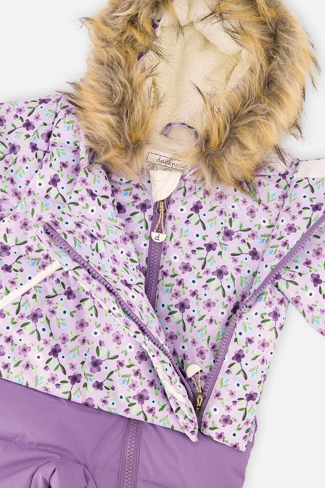 Deux par Deux baby girls' SNUG car-seat snowsuit, purple mini-flower print, additional angle
