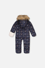 Baby Snug One Piece Snowsuit Adapted For Car Seats Blue Printed Teddy Bears-1