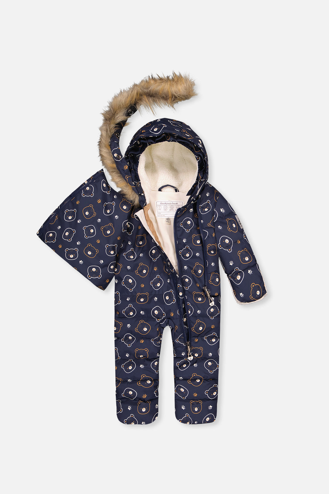 Baby Snug One Piece Snowsuit Adapted For Car Seats Blue Printed Teddy Bears-2