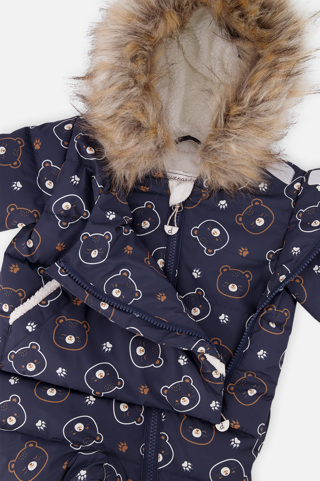 Baby Snug One Piece Snowsuit Adapted For Car Seats Blue Printed Teddy Bears-3