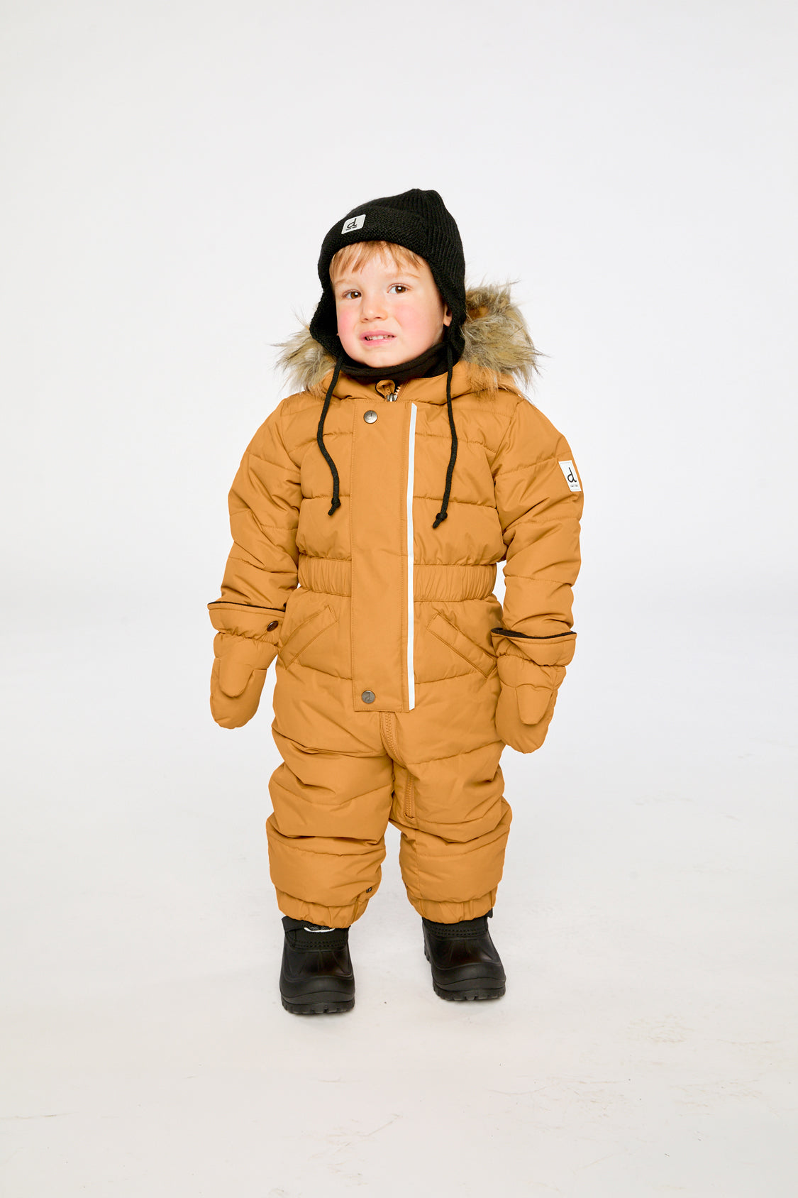 Baby Original One Piece Puffy Snowsuit With Removable Mittens And Boots Brown Sugar-1