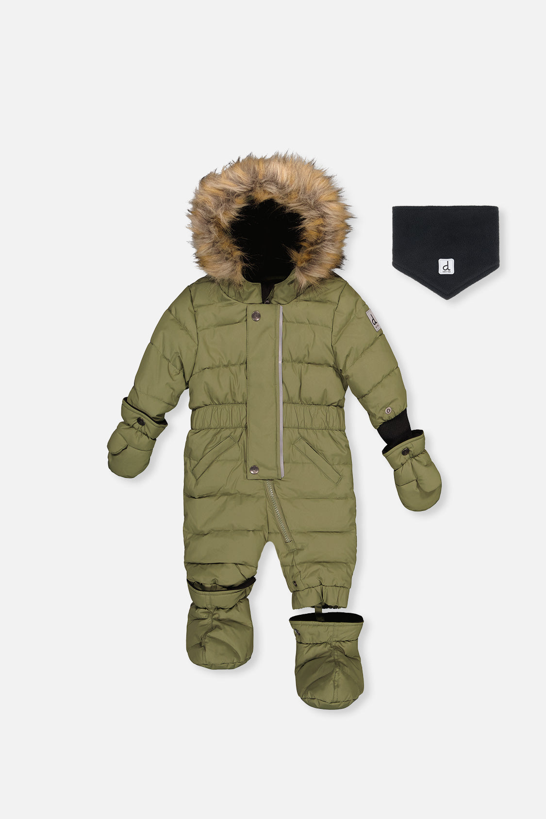 Baby Original One Piece Puffy Snowsuit With Removable Mittens And Boots Olive Green-0
