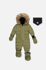 Baby Original One Piece Puffy Snowsuit With Removable Mittens And Boots Olive Green-0