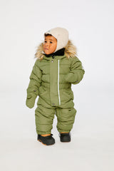 Baby Original One Piece Puffy Snowsuit With Removable Mittens And Boots Olive Green-1