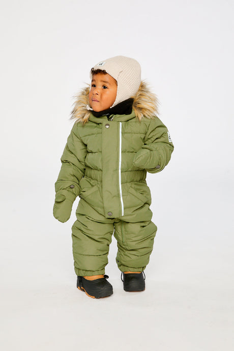 Baby Original One Piece Puffy Snowsuit With Removable Mittens And Boots Olive Green-1