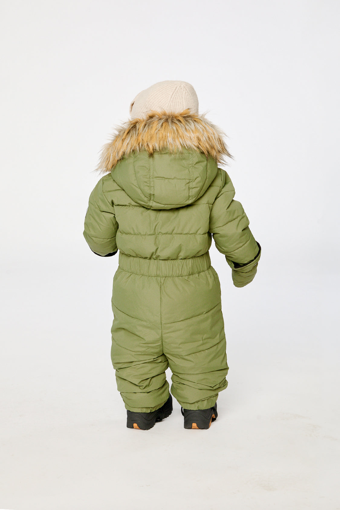 Baby Original One Piece Puffy Snowsuit With Removable Mittens And Boots Olive Green-3