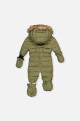 Baby Original One Piece Puffy Snowsuit With Removable Mittens And Boots Olive Green-4