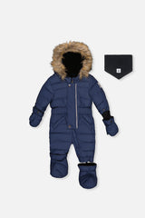 Baby Original One Piece Puffy Snowsuit With Removable Mittens And Boots Dark Blue-0