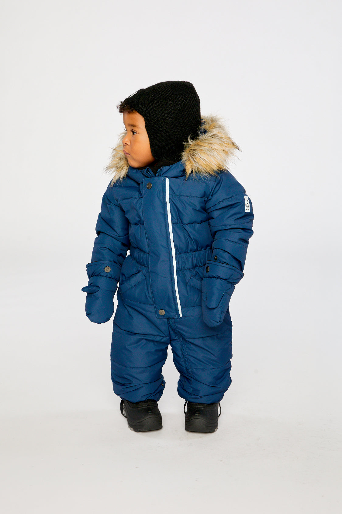 Baby Original One Piece Puffy Snowsuit With Removable Mittens And Boots Dark Blue-1