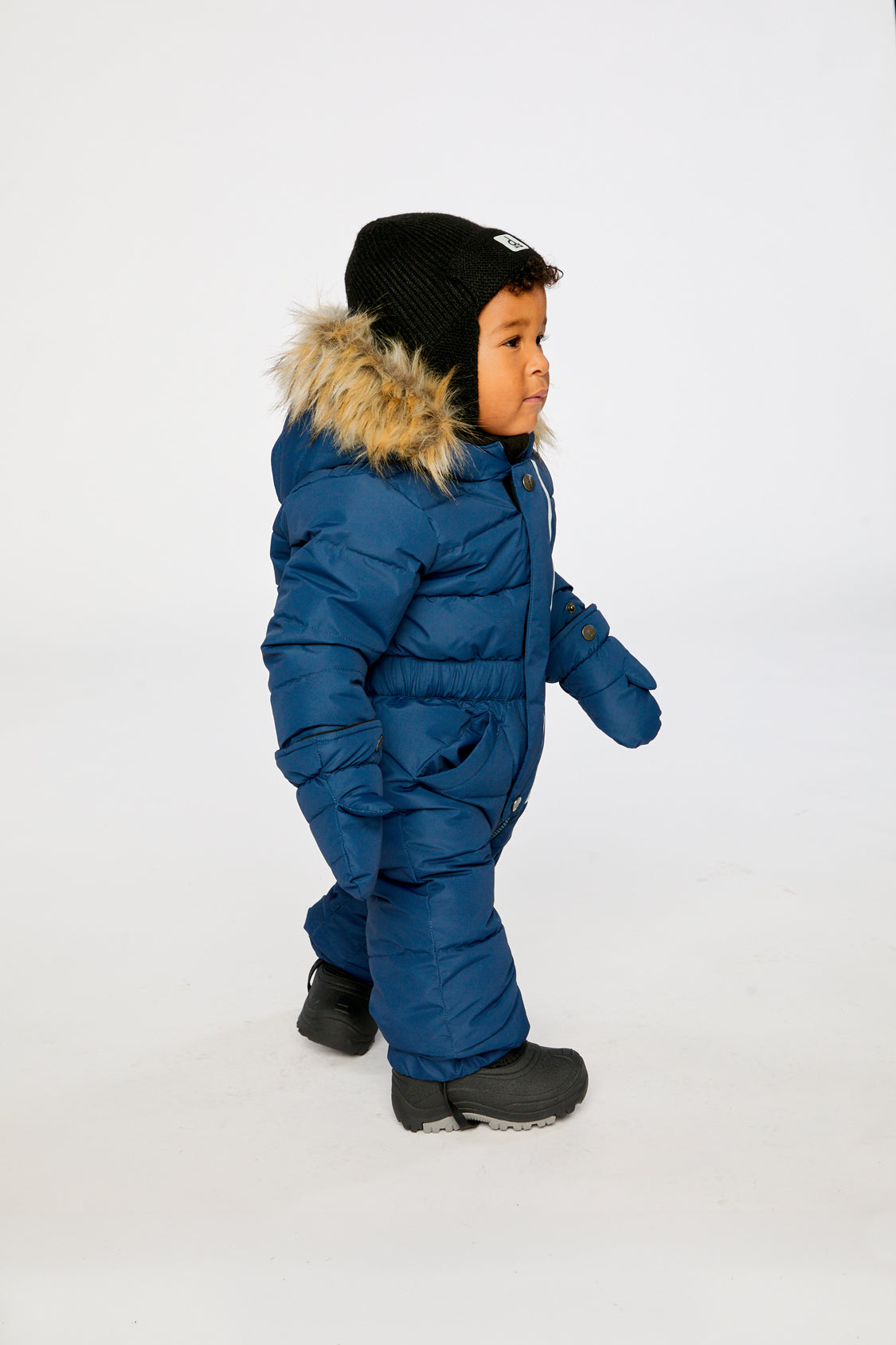 Baby Original One Piece Puffy Snowsuit With Removable Mittens And Boots Dark Blue-2