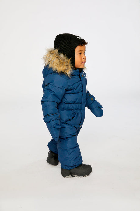Baby Original One Piece Puffy Snowsuit With Removable Mittens And Boots Dark Blue-2