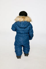 Baby Original One Piece Puffy Snowsuit With Removable Mittens And Boots Dark Blue-3