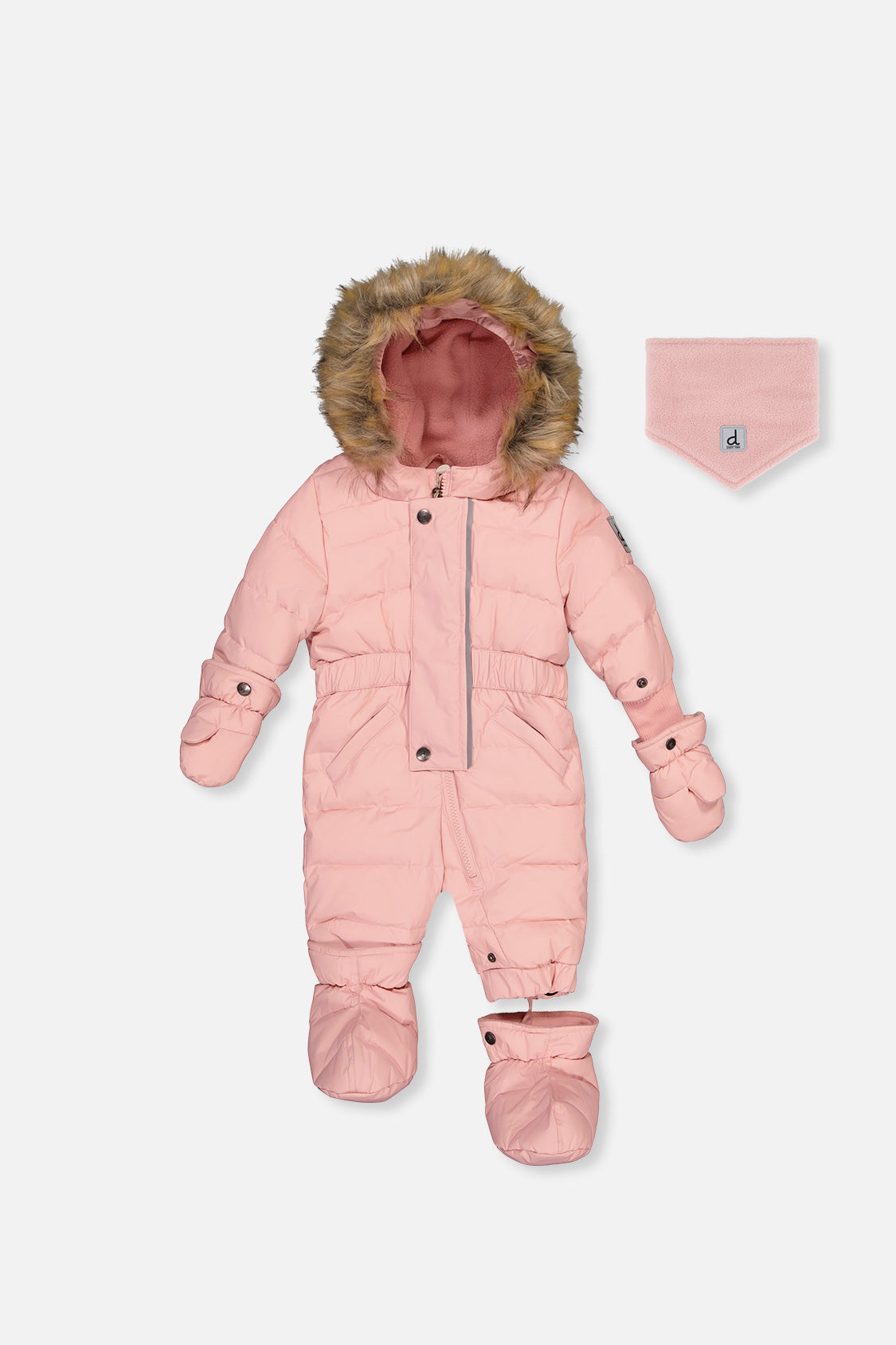 Baby Original One Piece Puffy Snowsuit With Removable Mittens And Boots Pale Dusty Pink-0