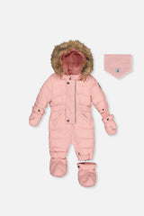 Baby Original One Piece Puffy Snowsuit With Removable Mittens And Boots Pale Dusty Pink-0